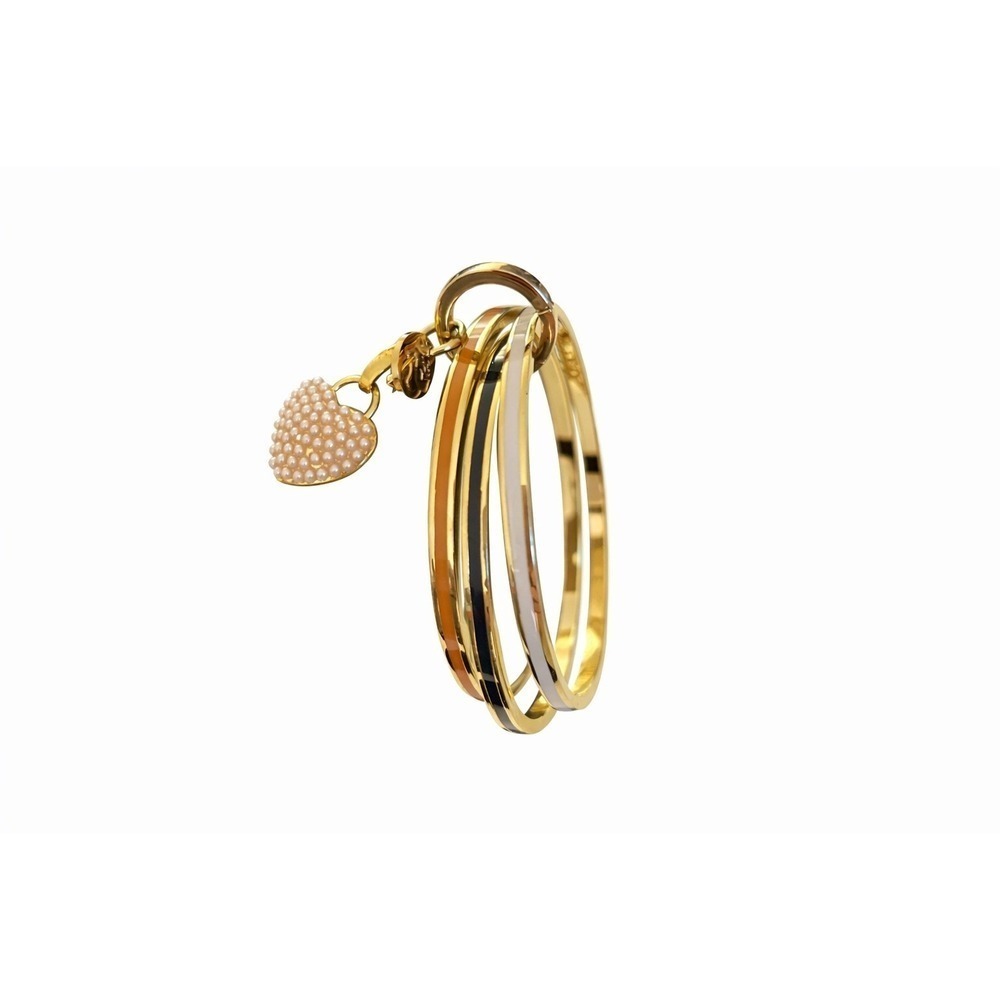 Spartina 449 Enamel Bangle Bracelet Set | 3 Stack Bangles + Pearl Heart Charm